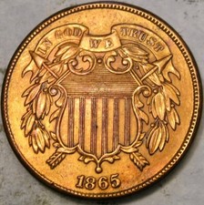 1865 DDO TWO CENT PIECE BOLD MOTTO SHIELD WREATH FS-101/VP-001 SCARCE DOUBLE DIE