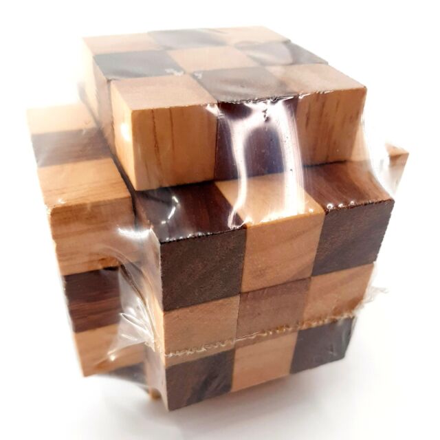 Wooden Cube Puzzle Level 3 Difficulty Brain Teaser NEW