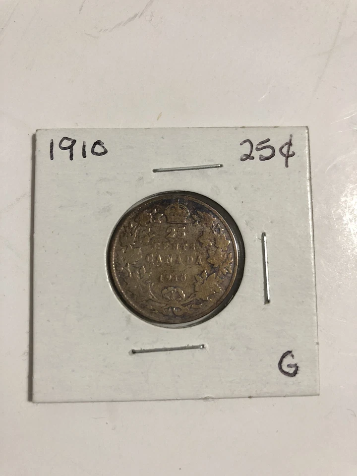 1910 Canada 25 Cents Coin Circulated .925 Silver Nicely Toned￼ G - Image 4 of 4