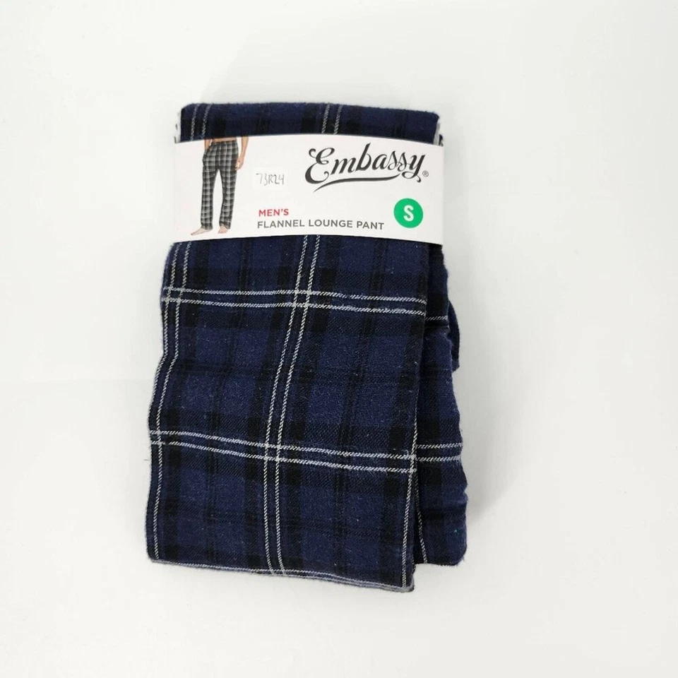 Calça lounge masculina xadrez perna reta cordão flanela embaixada preta pequena nova com etiquetas - Imagem 3 de 3