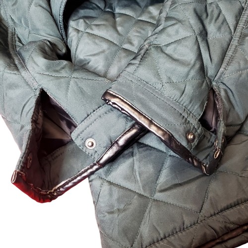 KC Collections Quilted Puffer Jacket Emrald Green Womens XL Belted Pleather Trim - Picture 14 of 20