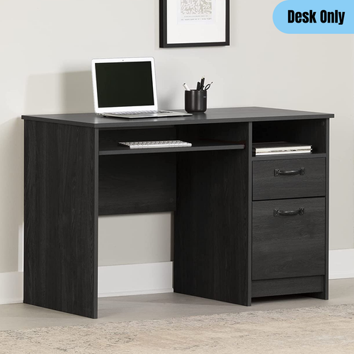 small computer desk with keyboard tray and drawers