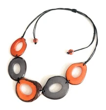 Tagua bib necklace in orange, gray, adjustable length rainbow necklace TAG537