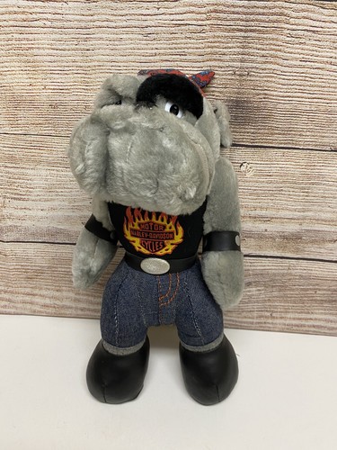 Plush Harley Davidson Bulldog Stuffed Animal Gray Biker VTG 1993 PLAY BY PLAY