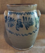 Antique Salt-Glazed Stoneware Crock Jar with Cobalt Blue Stenciled Decoration — listing 4