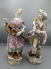Large 18th c Meissen German Set of Two Porcelain Figurines Musicians  29cm