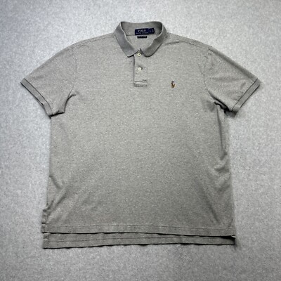 Ralph Lauren Polo Shirt Large Gray Pima Soft Touch Flesh Pony