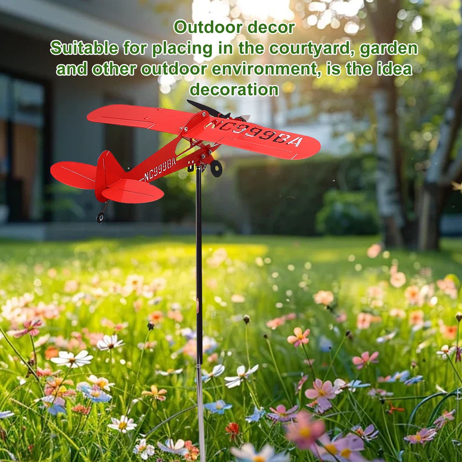°Airplane Wind Spinner 10.6 Inch Iron Metal Windmill Outdoor Decorative Airplane
