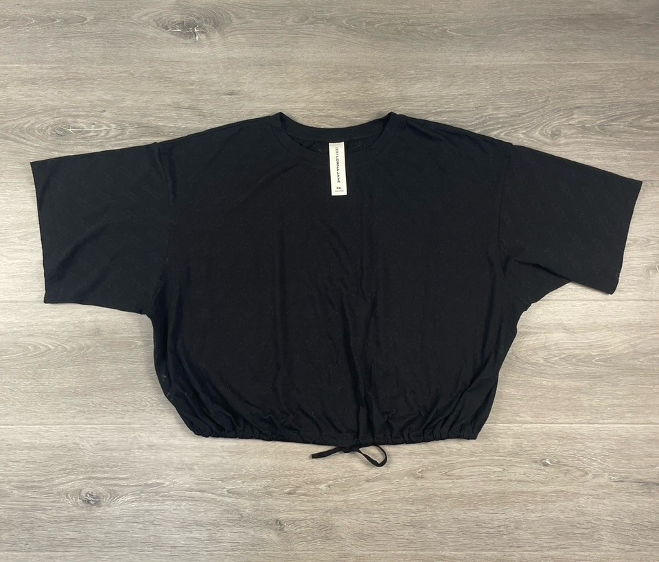 Lorna Jane Womens XXL Black Tonal Logo Monogram Oversized Relaxed Tee Top