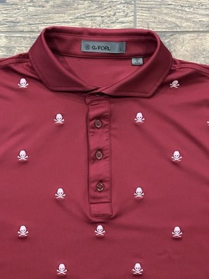 G/Fore Men's Large Embroidered Skull & Tees Tech Jersey Polo MSRP $120