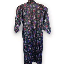 Vintage Kathryn Floral Print Robe Long Sleeve Zipper Front Women's Size M