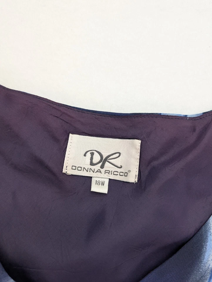 Donna Ricco Women's Dress Size 18W Blue Floral Bias Cut Midi Vtg 90s - Image 4 of 4