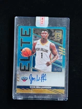 2021-22 Panini Donruss Elite Signatures Zion Williamson Blue Auto 28/35 Pelicans