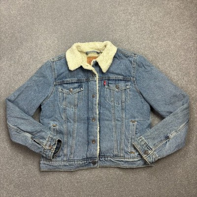 Levis Denim Jacket Adult Medium Blue Sherpa Lined Trucker Red Tab Fleece Men