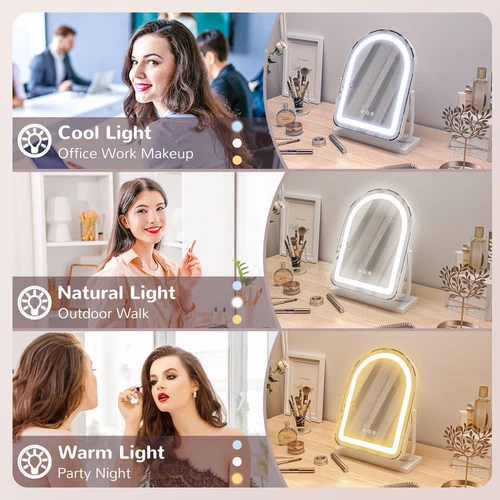 HOMCOM Vanity Mirror with Lights, 3 Colour, 360° Rotation, Touch Screen - Picture 7 of 11