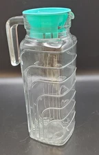 Art Deco Style Ribbed Glass Pitcher, 40oz Retro Boho Chic 44