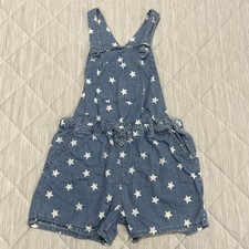 OshKosh B Gosh Girls SZ 12/ 12A Overall Jean Shorts Blue Stars Overalls