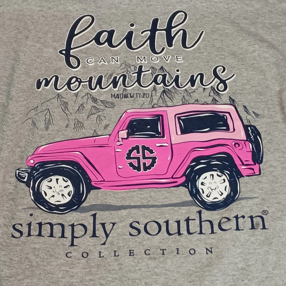 Camiseta Jeep Simply Southern Gris Manga Larga Faith Can Move Mountains Rosa Mediana Foto 3 de 4