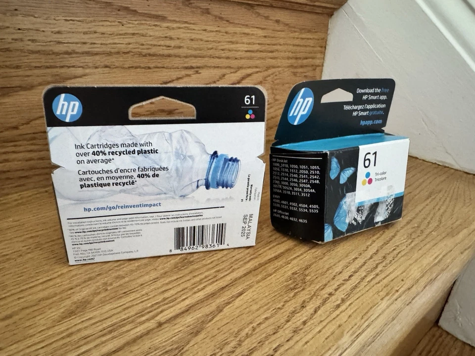 Lote de 2 cartuchos de tinta tricolor HP 61 - nuevos sellados genuinos caduca el 25/09 Foto 2 de 4