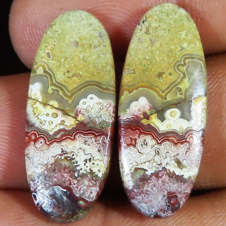 (11x28x4 MM) 25.05 Cts Natürlich Verrückt Spitze Achat Paar Oval ...