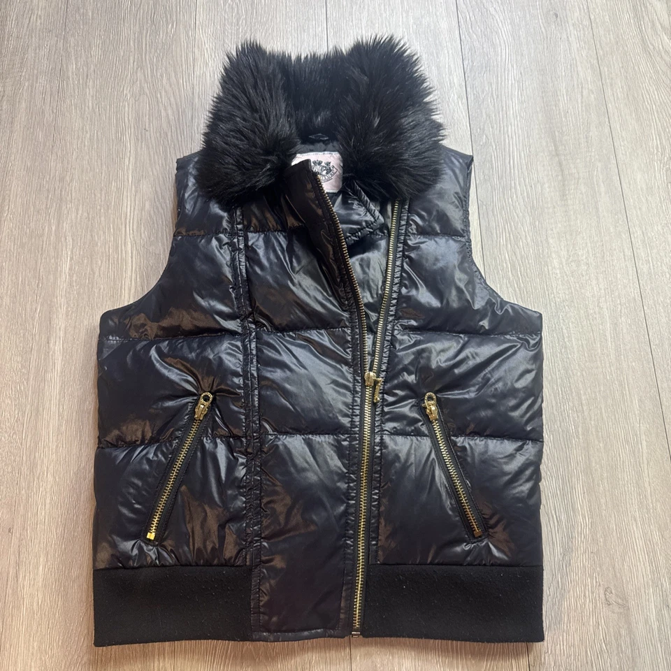 Juicy Couture Goose Down Puffer Vest Girls Youth XL Kids Black Insulated Warm - Image 2 of 4