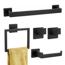 5-Piece Matte Black Bathroom Hardware Accessories Set - 16 Inch Stainless Steel