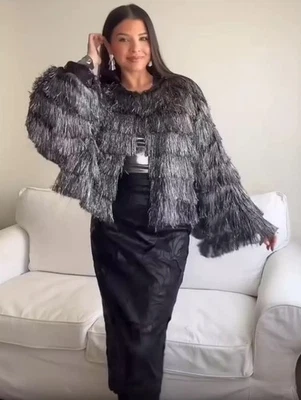 ZARA WOMAN NWT FW24 SILVER METALLIC THREAD JACKET WITH FRINGING Size M 8741/499 - Image 1 of 4