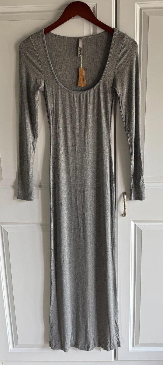 soft lounge long sleeve dress heather grey Long Regular Size Solid Maxi Dresses for Women for sale global-customer_personality-Erin