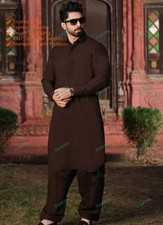 Pure Cotton Dark Brown Plain Traditional Ethnic Festival Mens Kurta For Gift