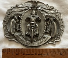 Vintage 1987 Bergamot Pewter Belt Buckle Live To Ride Ride To Live Motorcycle