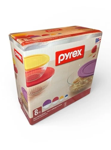Pyrex 8-Piece Glass Mixing Bowl Set with Lids Multiple Colors Brand New In Box