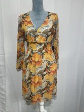 BCBG Maxazria Women’s Floral Wrap Dress Smocked V-Neck Long Sleeve Med