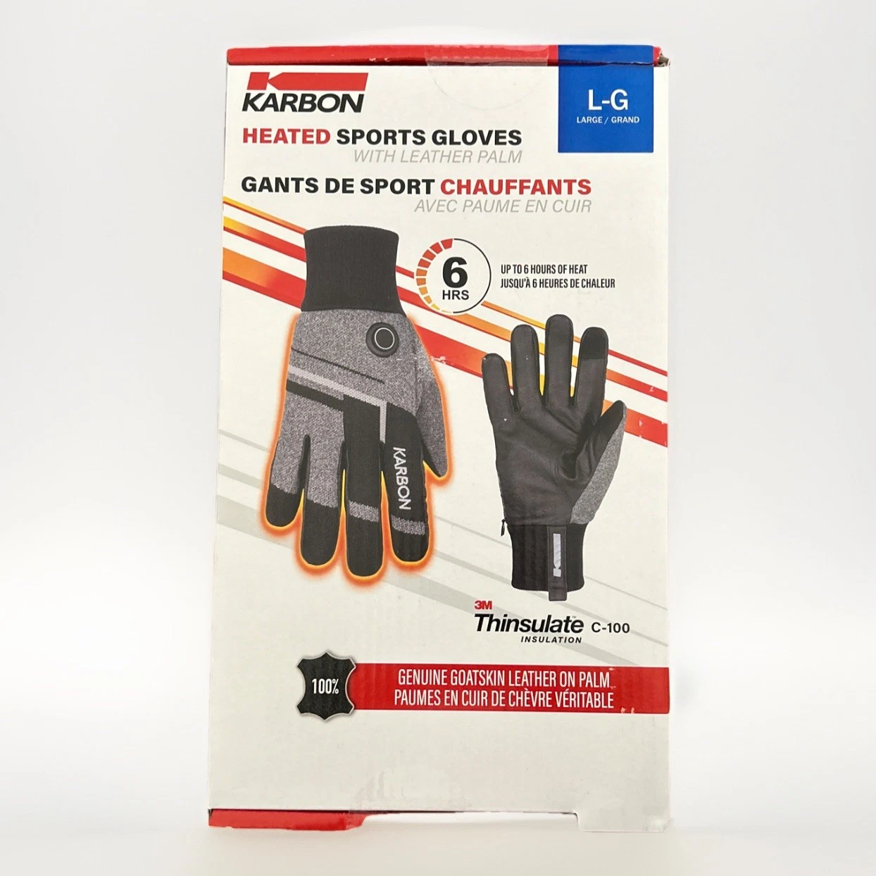 Karbon Heated Gloves Goat Leather Palm Sports Outdoor Gloves Size Large UVG