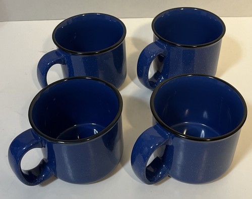 4er Set Vintage Marlboro Unlimited blau gesprenkelt Steinzeug Tassen Kaffee/Suppe