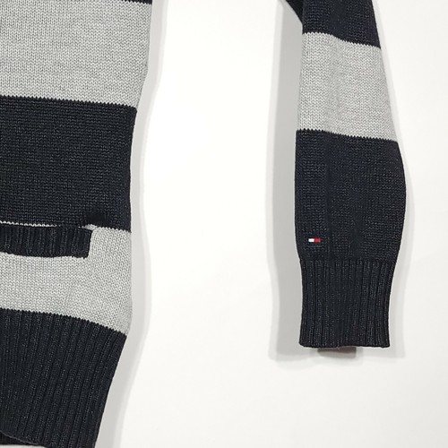 Cardigan Tommy Hilfiger donna S nero grigio righe larghe bottoni grossi collo cappuccio - Foto 3 di 5