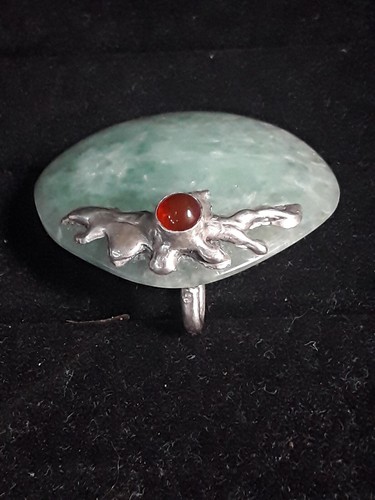 Vintage Silver 925 garnet Stone Light icey Green Jadeite Jewelry, handmade . - Picture 3 of 4