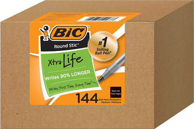 round Stic Ballpoint Pen 144Ct, Black 1.0Mm Medium Point, Xtra Life