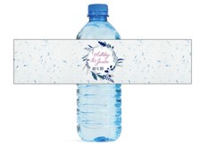100 Blue Wreath Floral Wedding Anniversary Water Bottle labels Engagement Party
