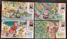 #3883-3886 Holiday Ornaments  COLLINS HAND PAINTED Complete set of 4 FDC's