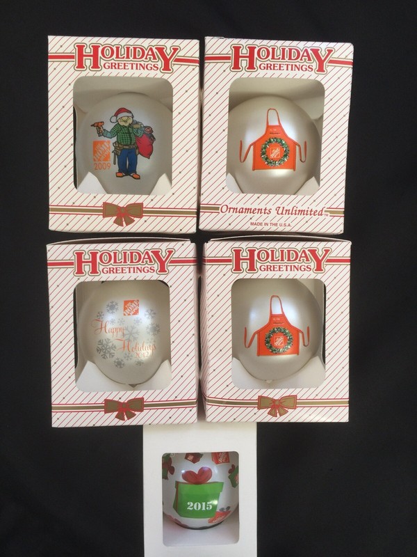 Lot of 5 Home Depot Christmas Glass Ornaments