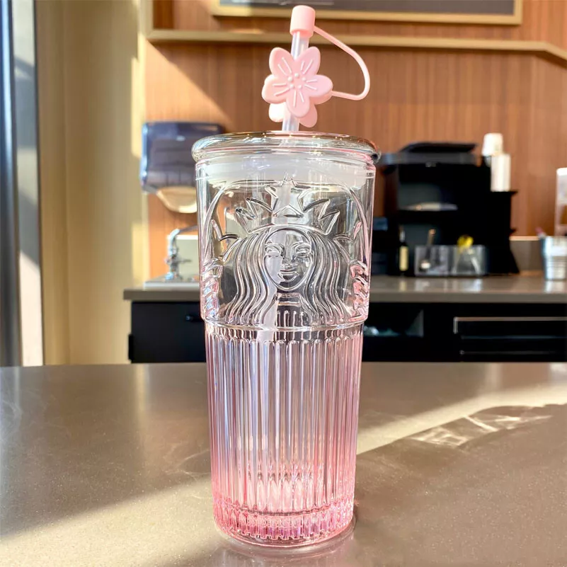 Glass Tumbler - Glass Tumbler with Straw | Marley's Monsters Peach Blossom / Complete Tumbler