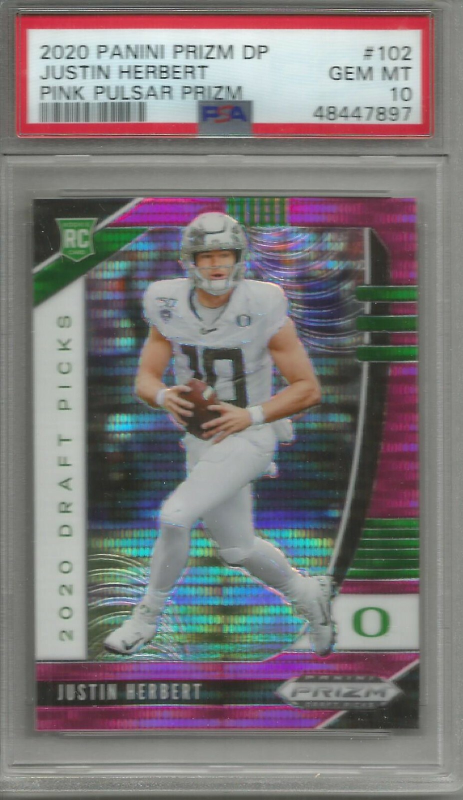 Justin Herbert 2020 Panini Prizm DP Pink Pulsar Prizm Rookie PSA 10