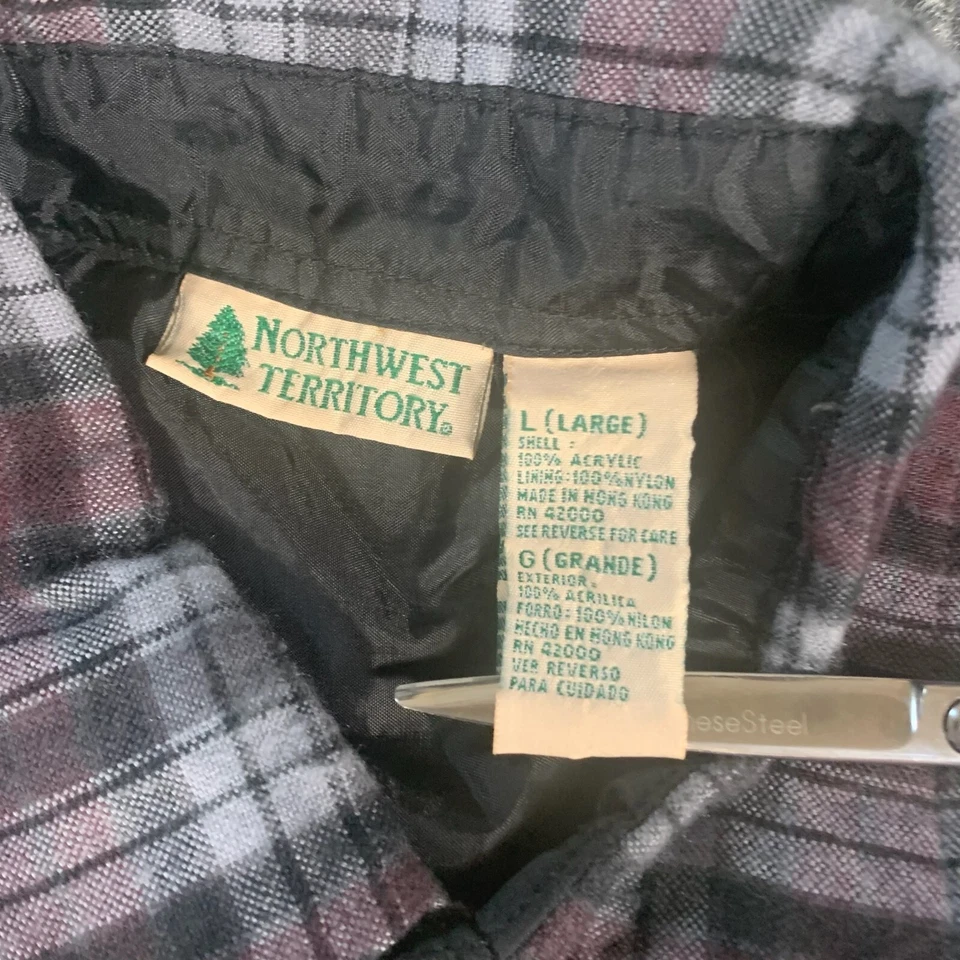 VTG Northwest Territory Button Up Shirt Men L Purple Gray Plaid Flannel Outdoor - Image 3 of 4