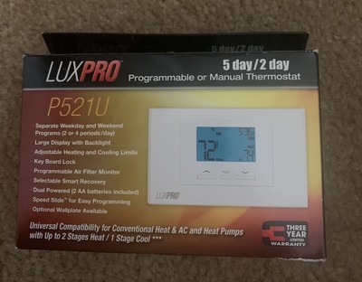Lux Pro Programmable Manual Thermostat -White- Model P521U 21079141111