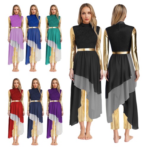 Women Outfit Long Sleeve Dancewear Leg Trousers Dress Church Liturgical Spirit - Picture 4 of 93