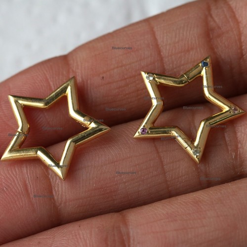 Rainbow Sapphire Star Charm Enhancer 14K Yellow Gold Necklace\Bracelet Link Lock - Picture 4 of 7