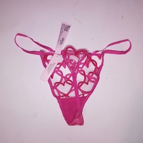Victoria Secret Panty Thong V String Sheer Pink Hearts Embroidered Dream Angels