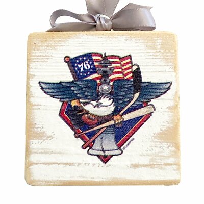 Fly, Philly, Fly! Sports Fan Crest, Wooden 3x3'' Holiday Ornament with Satin Ribb