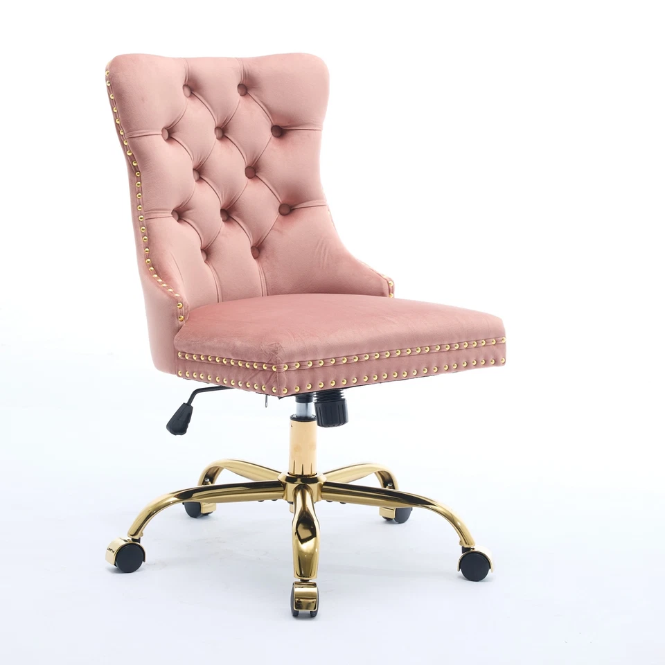 19.7-22.4" Height Home Office Chair Swivel Velvet Desk Chair Accent Char Pink - Image 3 of 4