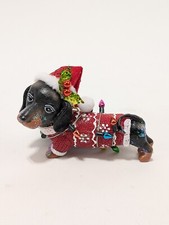 Santa Hat Dachshund Weiner Dog in Christmas Sweater  Tree Lights Ornament Decor